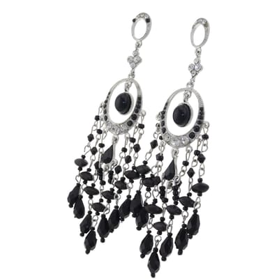 Behave® oorbellen zilverkleur met zwarte details 11,5 cm – elegante boho stijl