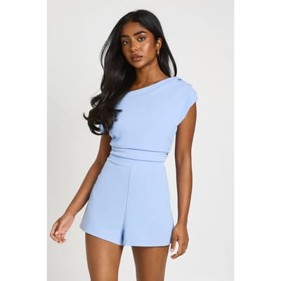 boohoo Dames Jersey Crêpe Playsuit Met Gedrapeerde Schouder | Pastelblauw | Maat: 36