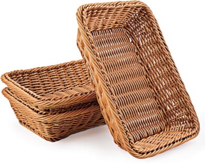 – Set van 3 geweven polyrieten manden voor het bewaren van brood, voor levensmiddelen, fruit, groenten, serveren, restaurant, thuis en keuken