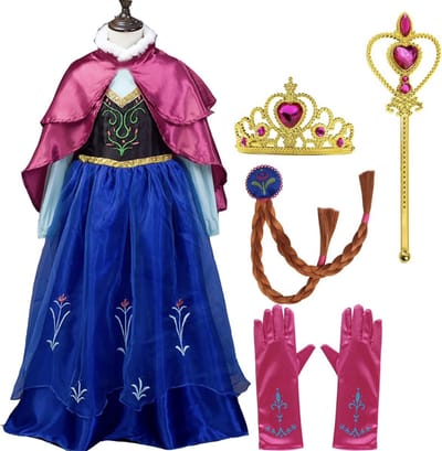 Carnavalskleding kinderen - Het Betere Merk prinsessenjurk meisje - Anna jurk met roze cape - inclusief prinsessen accessoireset - maat 92/98 (100) - verkleedkleren meisje - carnavalskleding kind - prinsessen verkleedkleding