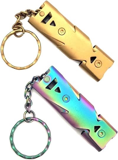 Dubbele RVS Fluit met Sleutelhanger - 2 Stuks - Ideaal voor Kamperen, Hiking en Noodhulp