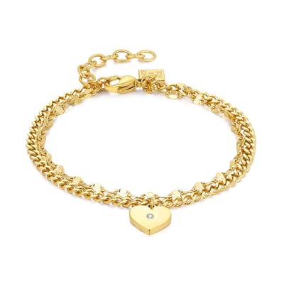 Twice As Nice Armband in edelstaal, 2 verschillende kettingen, hart 16cm+3cm