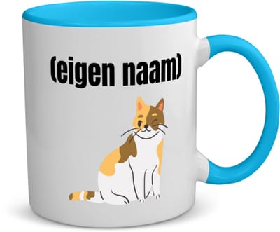 Akyol - kat met eigen naam koffiemok - theemok - blauw - Katten - katten liefhebbers - iemand die houdt van katten - verjaardag - cadeau - kado - 350 ML inhoud