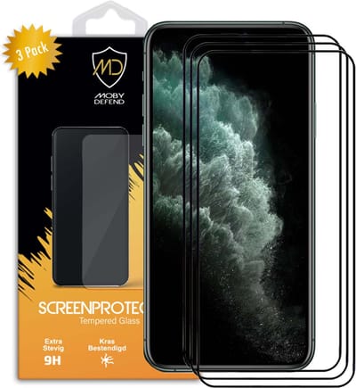 3-Pack MobyDefend Screenprotectors - Geschikt voor Apple iPhone 11 Pro / iPhone XS / iPhone X - Screensavers Met Zwarte Randen - Gehard Glas