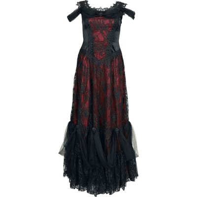 Sinister Gothic - Gothic Maxi-jurk - Gothic Dress - S tot XL - voor Vrouwen - zwart-rood