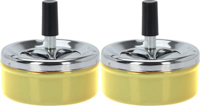 Set van 2x stuks ronde draaiasbak/drukasbak metaal 10 cm geel voor binnen/buiten