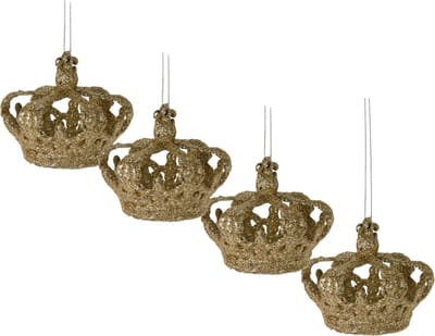 Christmas Decoration kersthangers kroontjes - 4x -champagne -7,5 cm