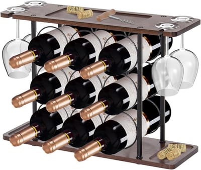 SnelShoppen - Flessenrek voor Wijnflessen, Metaal Wijnrek voor 9 Flessen, Elegant Wijnrek voor Keuken, Bar en Eetkamer, Perfect voor Feesten en Wijnav