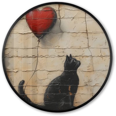 Poster in lijst Rond - Fotolijst 60x60 cm - Posters - Kat - Graffiti - Ballon - Street art - Abstract - Ronde posterlijst zwart - Decoratie - Wanddecoratie woonkamer - Muurdecoratie slaapkamer