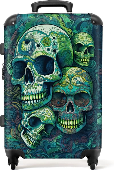 NoBoringSuitcases.com - Grote koffer - Doodskop - Groen - Abstract - Natuur - Skull - Schedel - Reiskoffer met 4 wielen - Trolley op wieltjes - Rolkoffer groot - 72 liter - Ruimbagage valies 20kg - Valiezen voor volwassenen