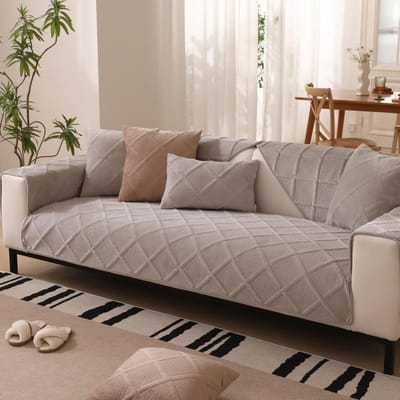 Kristalfluweel Bankovertrek Pluche Kussen Verdikt Ruit Woonkamer Bankovertrek Effen Kleur Antislip Bankleuning Rugleuning Handdoek 70x70cm 1pcs