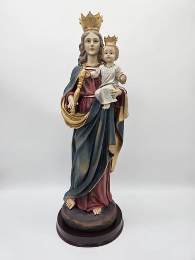 Maria met kind Jezus op haar arm - beeld 40 cm - Madonna en Jezus Christus dragen kronen - op console - materiaal polystone - religieus beeld