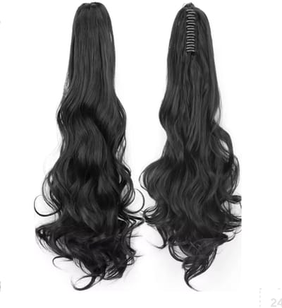 CHPN - Zwarte Paardenstaart - Zwart haarstuk - Haarextensions aan klem - Haar verlengen - Haarstukje - Paardenstaart maken - Ponytail Extensions voor een Wavy Look - Zwart 1B