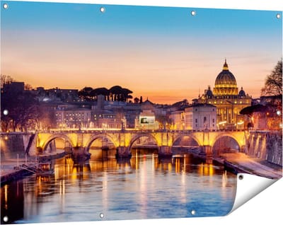Gards Tuinposter Engelenbrug in Rome bij Zonsondergang - 120x80 cm - Tuindoek - Tuindecoratie - Wanddecoratie buiten - Tuinschilderij