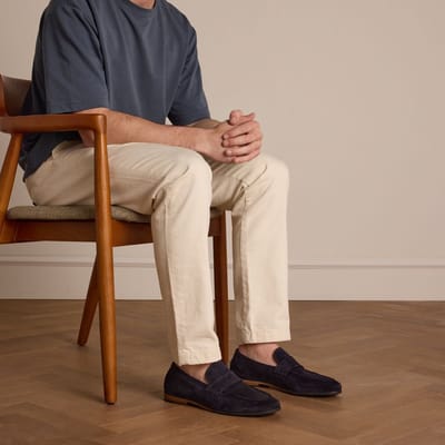 Manfield - Heren - Blauwe suède loafers - Maat 41
