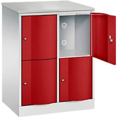 C+P Resisto lockerkast, 2 vakken, 4 vakken, B 772 x D 540 x H 1077 mm, lichtgrijs/ruinrood