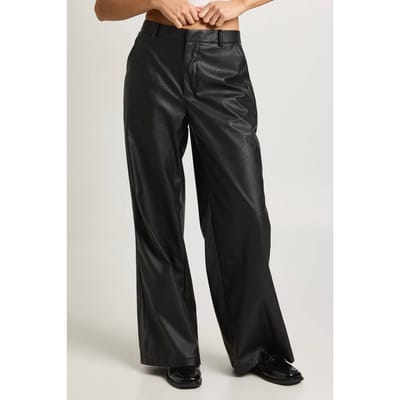 boohoo Dames Broek met wijde pijpen in nep leer | Black | Maat: 6