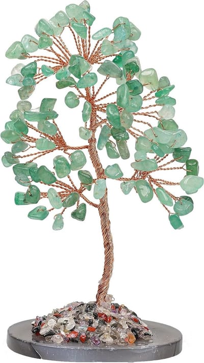 Feng Shui Kristallen Boom van Jadesteen met Koperdraad en Agate Basis - 15 cm Hoog, Levensboom voor Positieve Energie en Harmonisatie