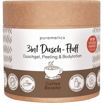 puremetics 3in1 doucheverzorging Douche Fluff Koffie Booster Body scrub Dames 250 g