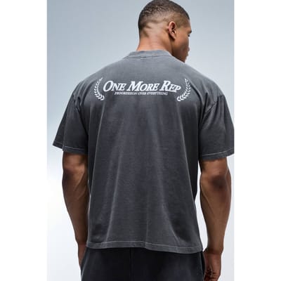One More Rep Gewassen Oversized Verlengde Hals T-shirt | Black | Size Medium