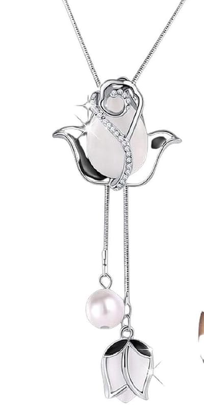 N3 Collecties Witte Zirconia Tulp Vrouwen Lange Ketting Kristallen Ketting Hanger Zilver Kleur