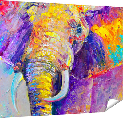 Gards Tuinposter Olifant van Olieverf - Kleur - Abstract - 150x120 cm - Tuindoek - Tuindecoratie - Wanddecoratie buiten - Tuinschilderij
