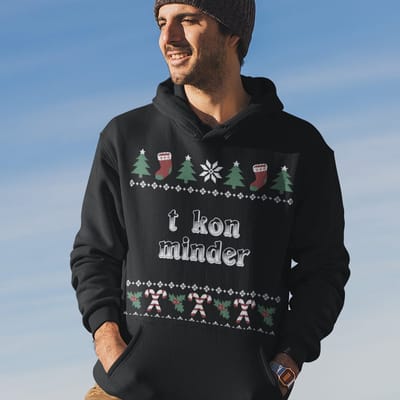 Groningen Kerst Hoodie Zwart T Kon Minder Candy Cane - Maat XS - Uniseks Fit - Kerstkleding Voor Dames & Heren