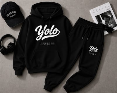 Hoodie en Joggingbroek Set met YOLO print - Stijlvolle Casual Outfit voor Jongeren en Volwassenen-Wit-XS
