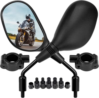 Zijspiegel - Achteruitkijkspiegel Voor Motorfietsen - Geschikt Voor Stuur Met een Diameter Van 22 mm - Inclusief 8 mm en 10 mm Schroeven - Universeel - Met Bevestigingsmateriaal - Geschikt Voor Motorfietsen, Scooters en Bromfietsen
