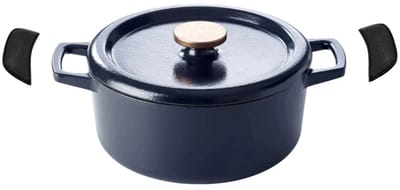 Alva Braadpan met deksel - Dutch Oven Nori Gietijzer ø 26 cm + Gratis handvaten - geëmailleerde anti-aanbaklaag