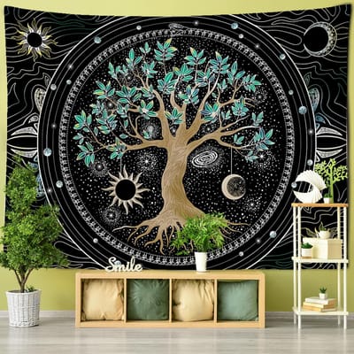 Esthetisch Levensboom Wandtapijt Wandhanger Kleur Kunst Eenvoudig Hippie Hekserij Mysterieuze Kamer Huisdecoratie 95x70CM