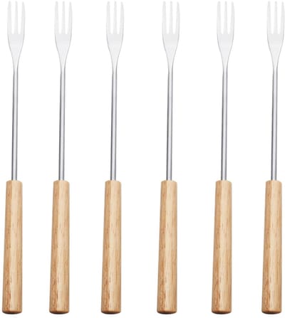 Dailygoods- Kaasfonduevorken 24 cm - Set van 6 - Roestvrij Staal - Hittebestendige Handgreep - Duurzaam - Herbruikbaar - Fonduevork