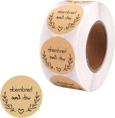 Ronde Zelfklevende Labels 2.5cm - 500 Stuks, Handgemaakte Stickers voor Cadeaus, Bakken en Enveloppen, Kraft Labels met Liefde gemaakt