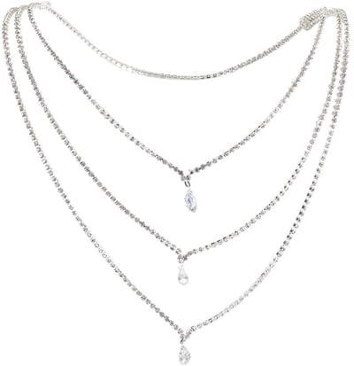 Dailygoody - Dubbellaagse achterketting - Strass bikini schouderketting - Zilver - Bruids sieraden - Perfect voor feest en bruiloft - Inclusief 1 stuk