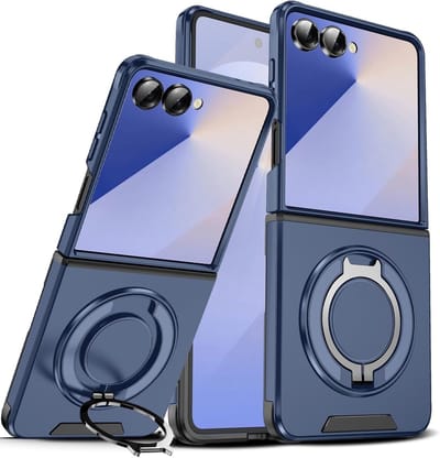 Hoesje Geschikt voor Samsung Galaxy Flip 7 hoesje Blauw - backcover met Met Draaibare Ring Houder