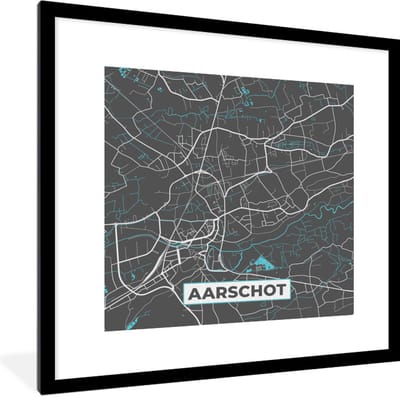 Fotolijst incl. Poster - België – Aarschot – Stadskaart – Kaart – Blauw – Plattegrond - 40x40 cm - Posterlijst