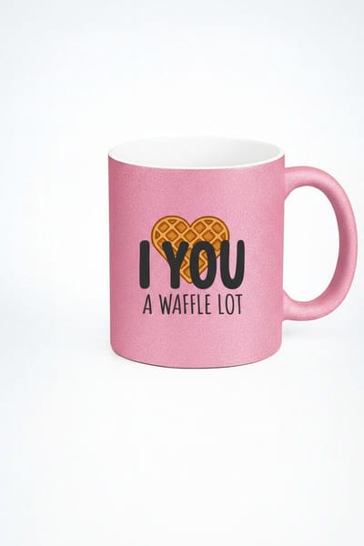 I Love You A Waffle Lot" Roze Glitter Mok - Grappige Wafel Liefdes Beker - Valentijn Cadeau