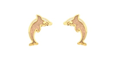 Behave - Dames oorbellen knop dolfijn bruin - Cloisonné stijl