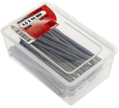 DRAADNAGELS PLATKOP 4.0 x  90 MM . lang. BLANK staal. 450 Gram. Deltafix. spijkers