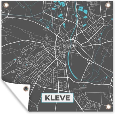Tuin poster Plattegrond – Kleve – Blauw – Stadskaart – Kaart - Duitsland - 200x200 cm - Tuindoek