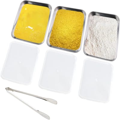 Set van 3 RVS Paneerkommen, Rectangulaire Gourmet Container met Deksel voor Vlees, Snacks en Groenten, 25.5 x 20 x 5 cm