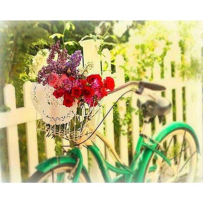 5D Diamant Schilderij Fiets Bloemen Volledig Rond Diamant Borduurwerk Kruissteek 20X30CM multi