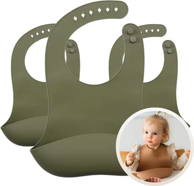 Funnies Siliconen Forest Slab 3-Pack - Set van 3 Slabbetjes - Slabbers met Opvangbakje - 30 x 24cm - Zacht, Flexibel en Makkelijk Schoon te Maken - Verstelbare Pasvorm voor Baby’s en Peuters - Ideaal voor Voeden zonder Knoeien