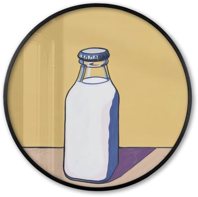 Poster in lijst Rond - Fotolijst 60x60 cm - Posters - Glazen - Fles - Illustratie - Melk - Ronde posterlijst zwart - Decoratie - Wanddecoratie woonkamer - Muurdecoratie slaapkamer