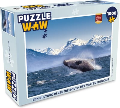Puzzel Een bultrug in zee die boven het water uitkomt - Legpuzzel - Puzzel 1000 stukjes volwassenen