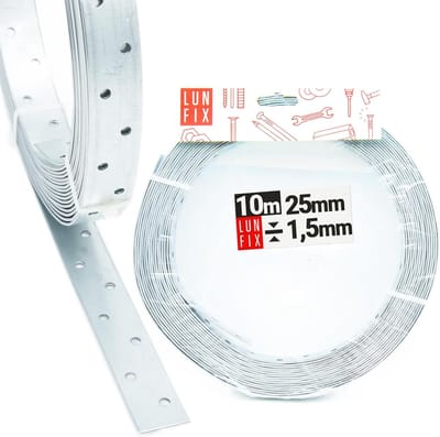 Gatband Metaal - Bevestigingsband Windrispen - Versterken Constructies - Gegalvaniseerd Staal - 25mm Breed 10m - Zilver