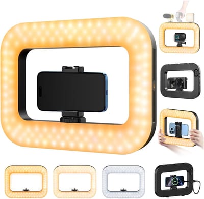 SnelShoppen - Mobiele Telefoonlamp voor Video, Handheld Telefoonstabilisator met Licht, 8000mAh LED Selfie Ringlamp met Telefoonhouder, Smartphone Vid