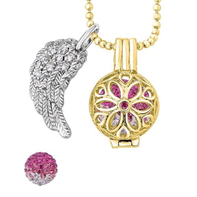 Quiges Engelenroeper Bolhouder met Ketting 70cm en Bolletje - Dames - Goudkleurig Bloem - 12mmØ
