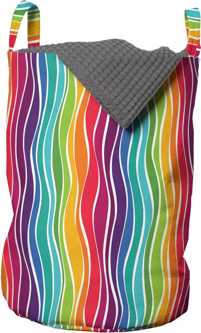 New Bed, Opbergmand kinderkamer Regenboog Zwendels Verticale Golven Kunst met Handvatten en Koordsluiting, Speelgoedmand kinderen - Speelgoedkist- Wasmand Kinderen - Wasbox - 33 x 48 cm