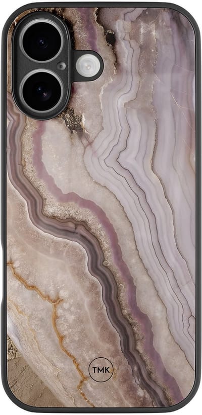 Hoesje geschikt voor Apple iPhone 17 - Blush marble - Roze - TPU luxe case (glossy toplaag) - Marmer - Hardcase backcover zwart